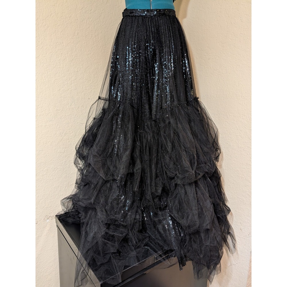 Ralph Lauren Collection Daphne Black Embellished Tulle Maxi Skirt Sequin Size 2?